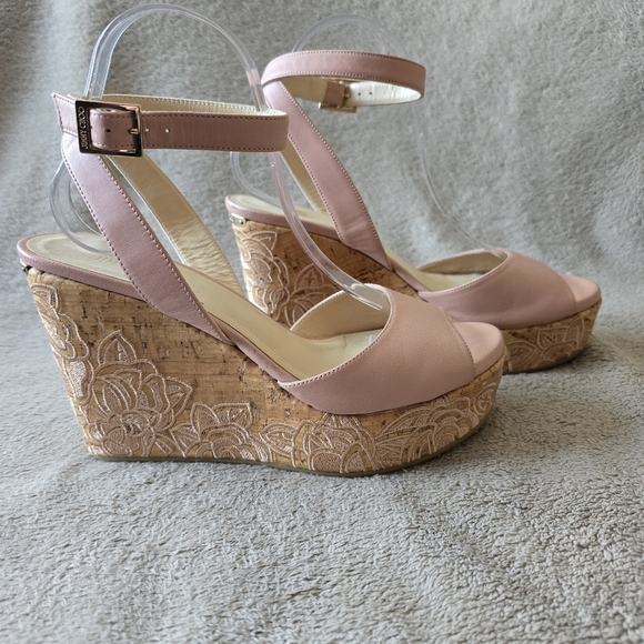 Jimmy Choo pink leather platform wedge sandals size 40 - Picture 7 of 15